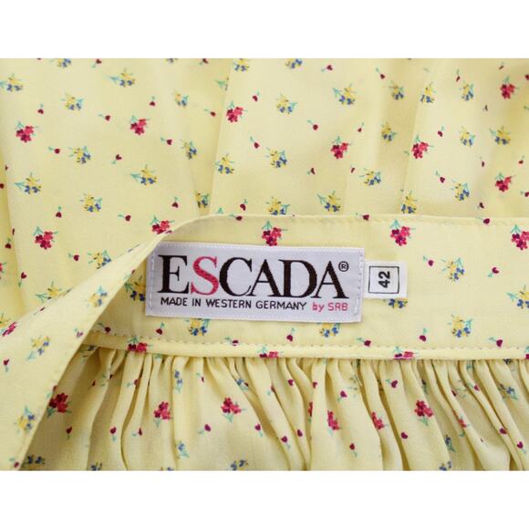 Vtg Escada Yellow Ditsy Floral Pleated Ruffle Hem Peasant Skirt Size 42 / S ? - Picture 2 of 9